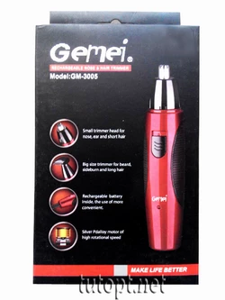 Триммер "Gemei" GM-3005, 3 уровня стрижки, аккумуляторный, с насадкой для носа и ушей.