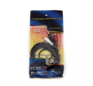 Аудио-видео кабель AV 3.5 Jack (тюльпан 2), 1.5 m (в пакете)